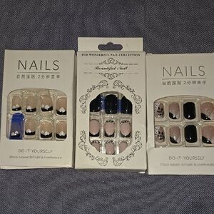 3 Beautiful Nail Collection - Black and Pink Nail Sets
